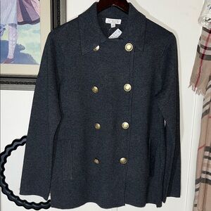 J. Crew Women's Charcoal Peacoat with Gold Buttons